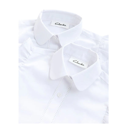 White - Lifestyle - Clarks Girls Frill Shoulder Short-Sleeved Shirt (Pack of 2)