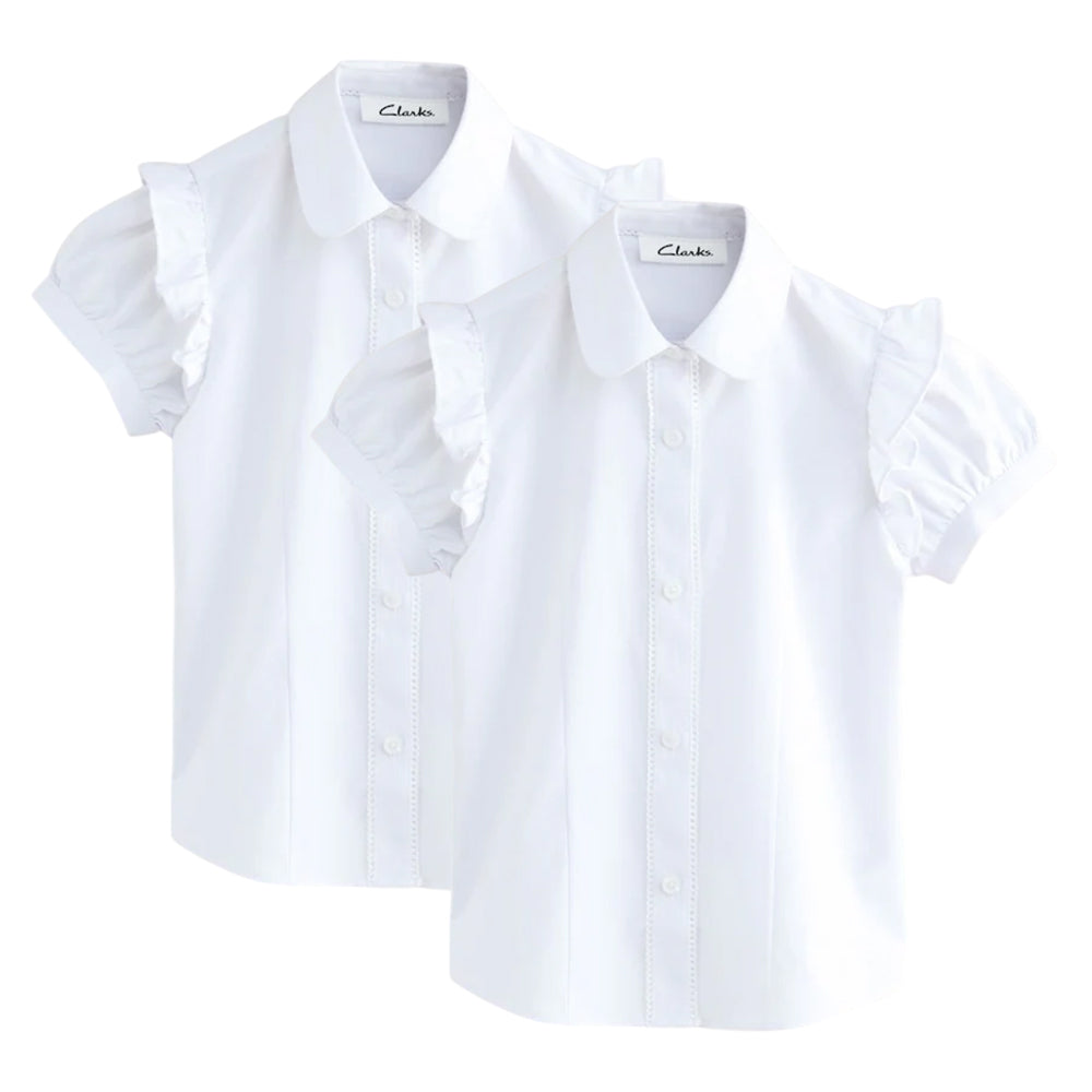 White - Front - Clarks Girls Frill Shoulder Short-Sleeved Shirt (Pack of 2)