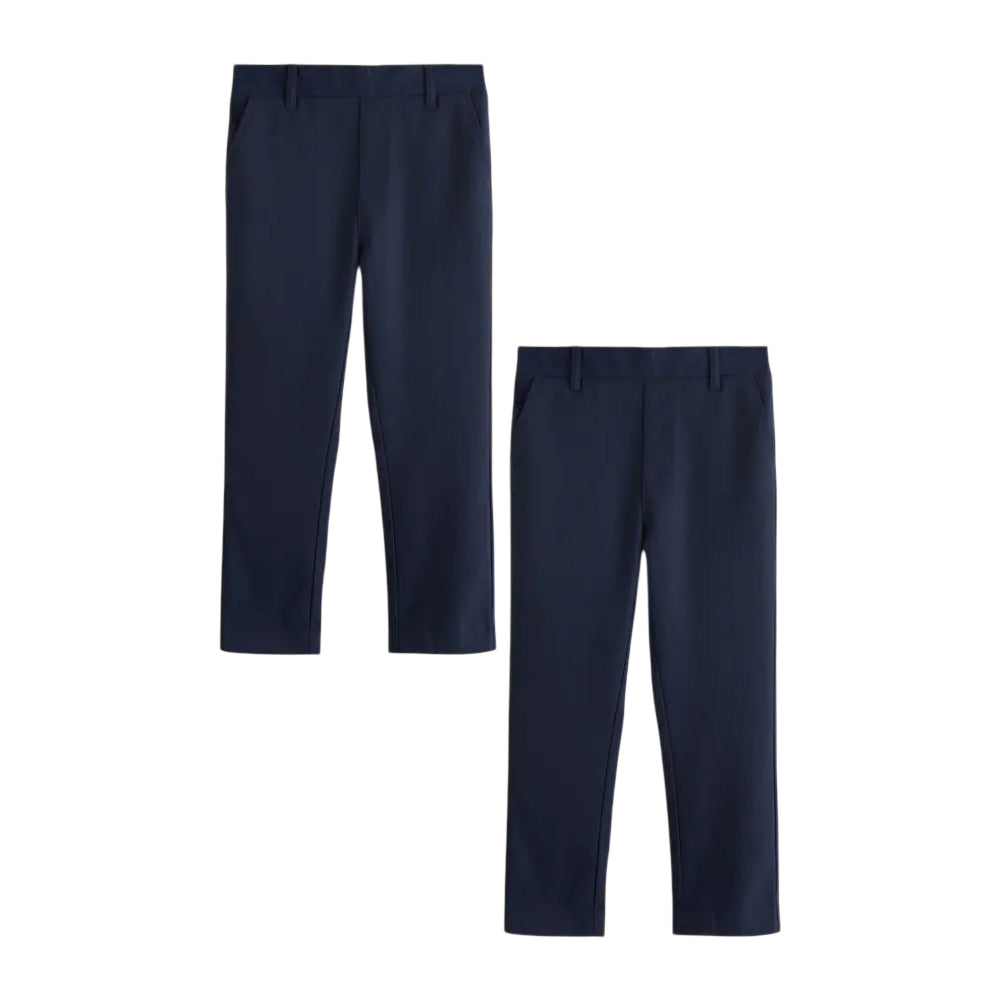 Navy - Front - Clarks Boys Plain Regular Trousers (Pack of 2)