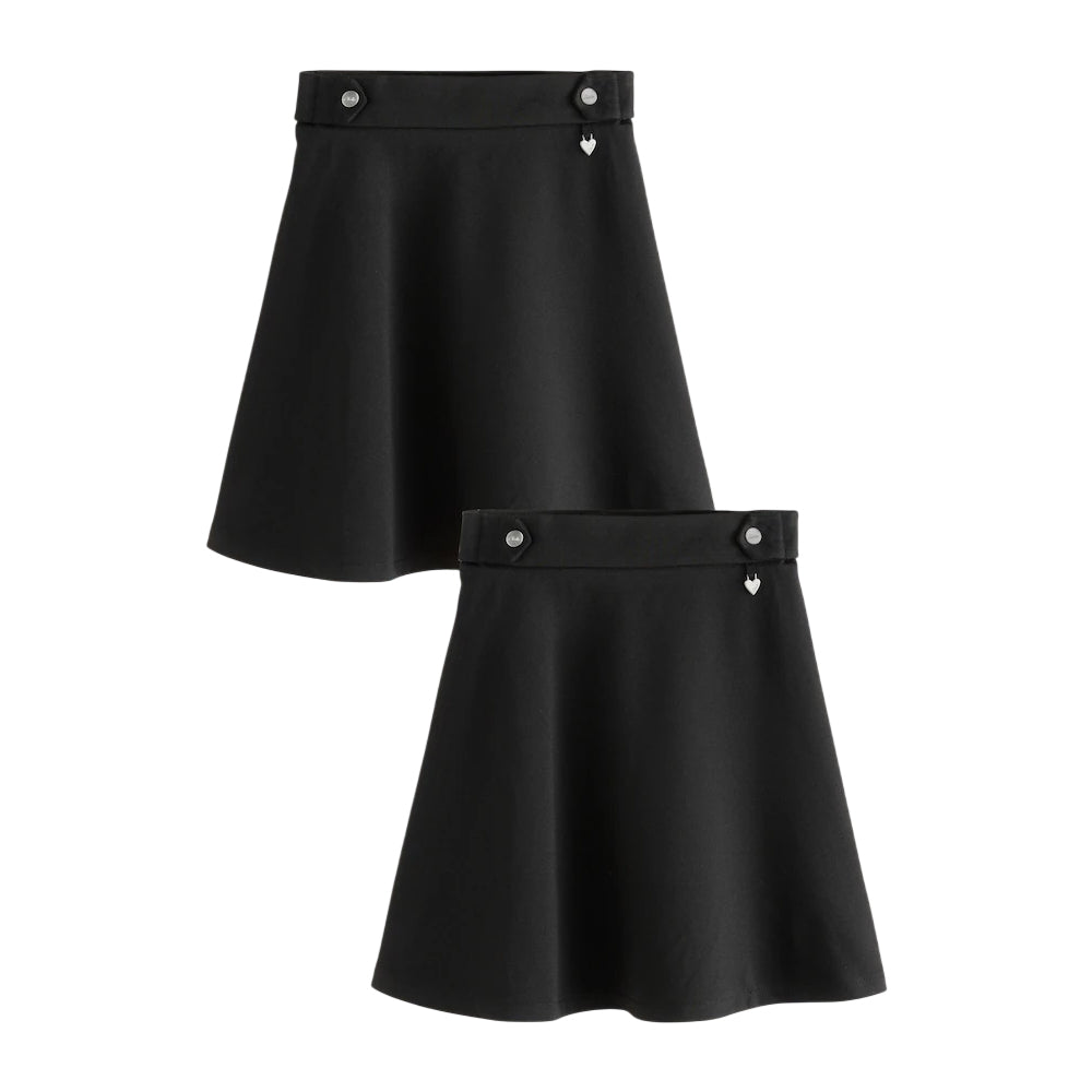 Black - Front - Clarks Girls Heart Pull-On Skater Skirt (Pack of 2)