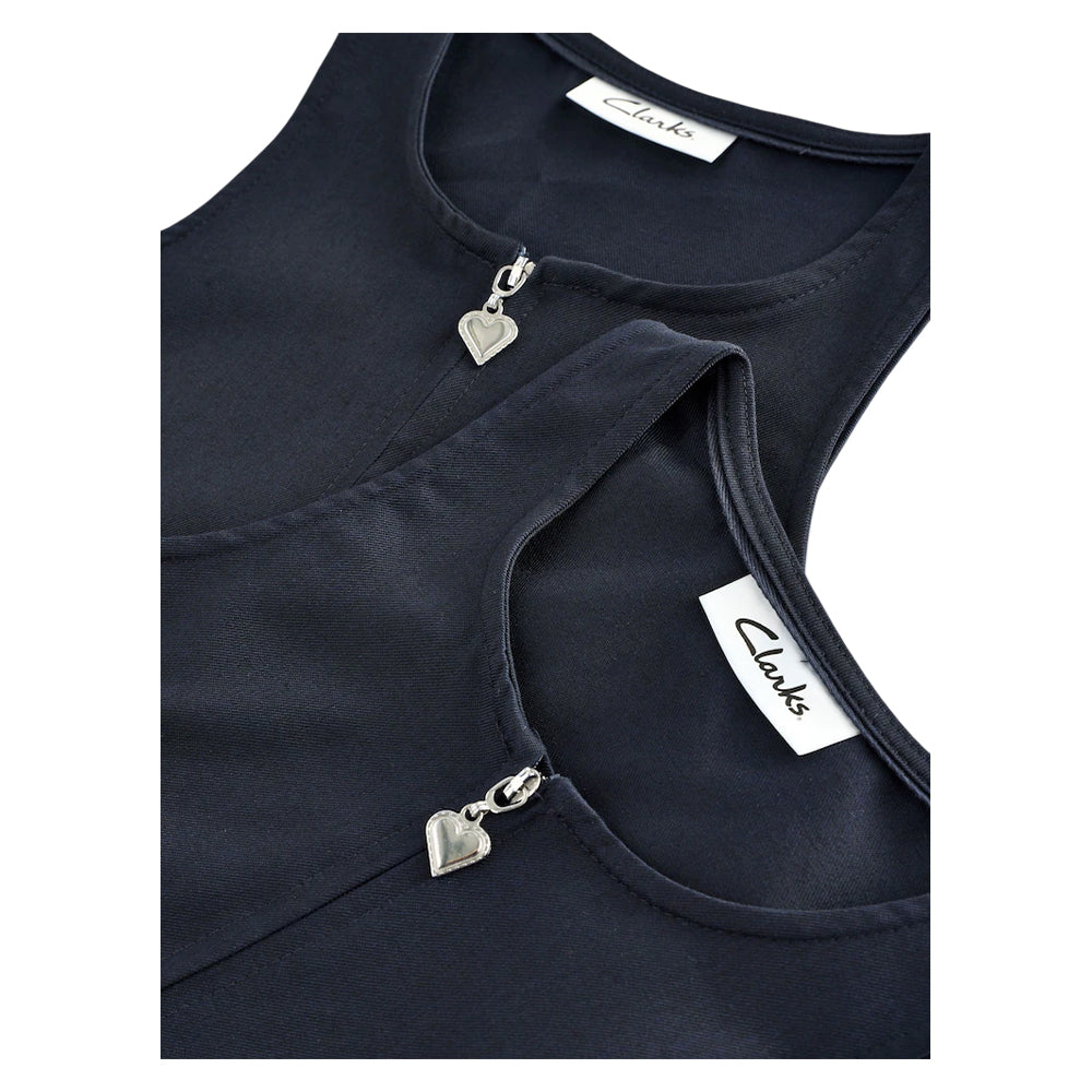 Navy - Lifestyle - Clarks Girls Pleated Front Pinafore Dress (Pack of 2)