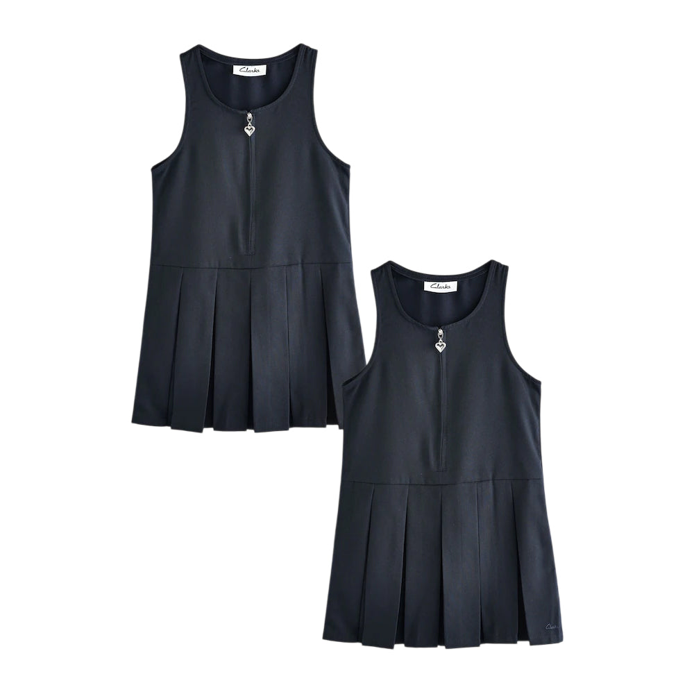 Navy - Front - Clarks Girls Pleated Front Pinafore Dress (Pack of 2)