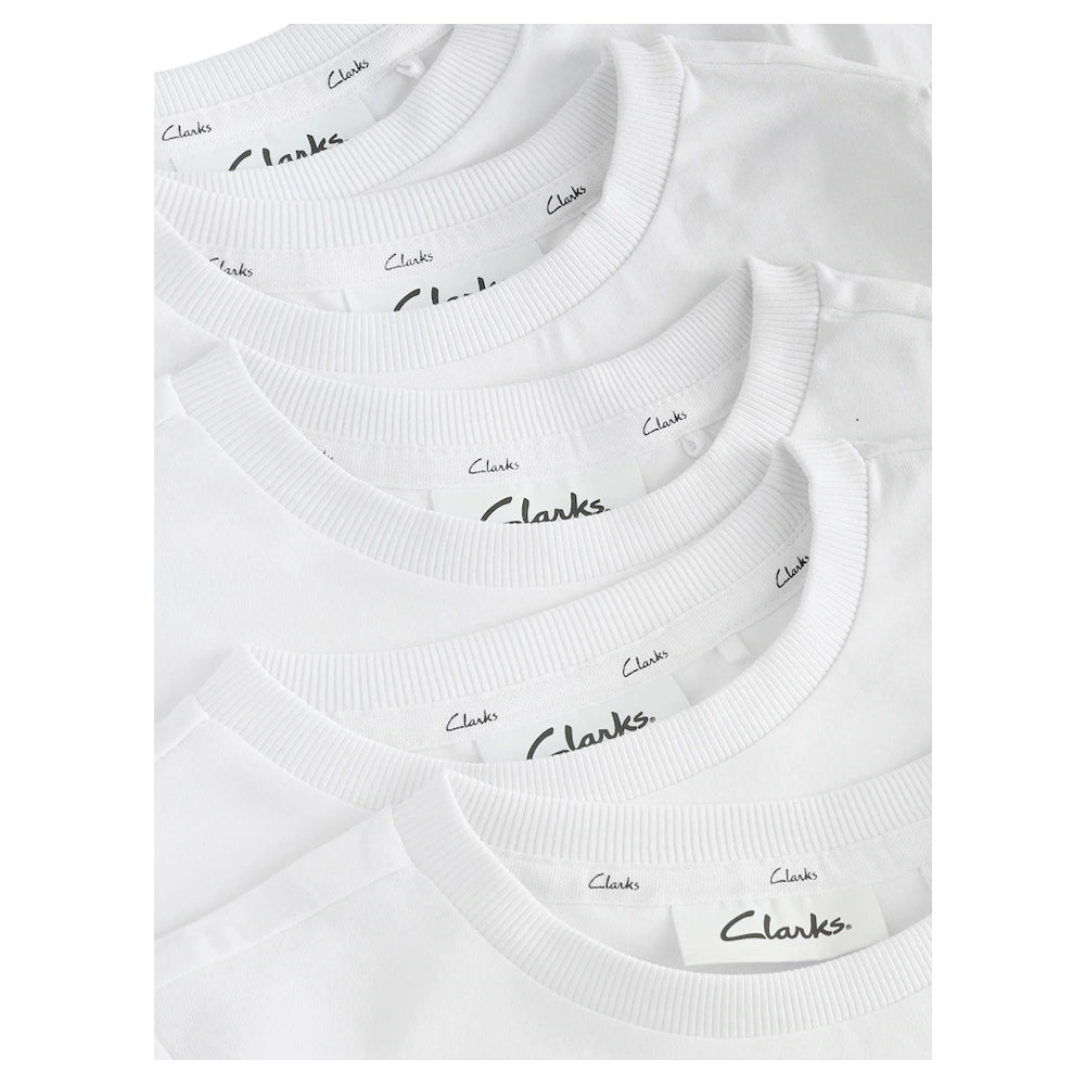 White - Side - Clarks Childrens-Kids Cotton Sports T-Shirt (Pack of 5)
