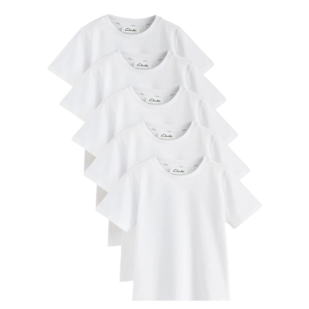 White - Front - Clarks Childrens-Kids Cotton Sports T-Shirt (Pack of 5)