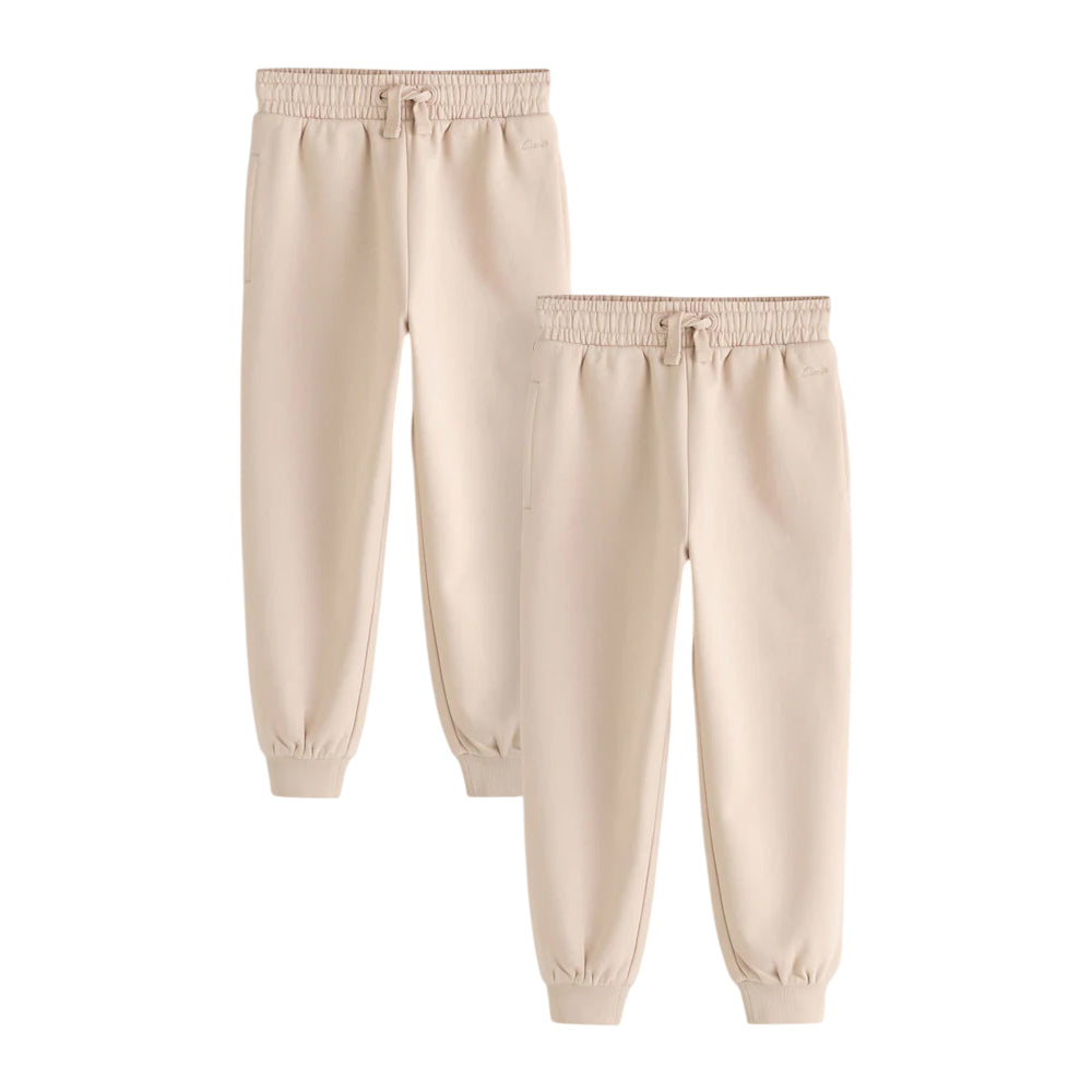 Stone - Front - Clarks Boys Plain Ribbed Cuff Jogging Bottoms (Pack of 2)