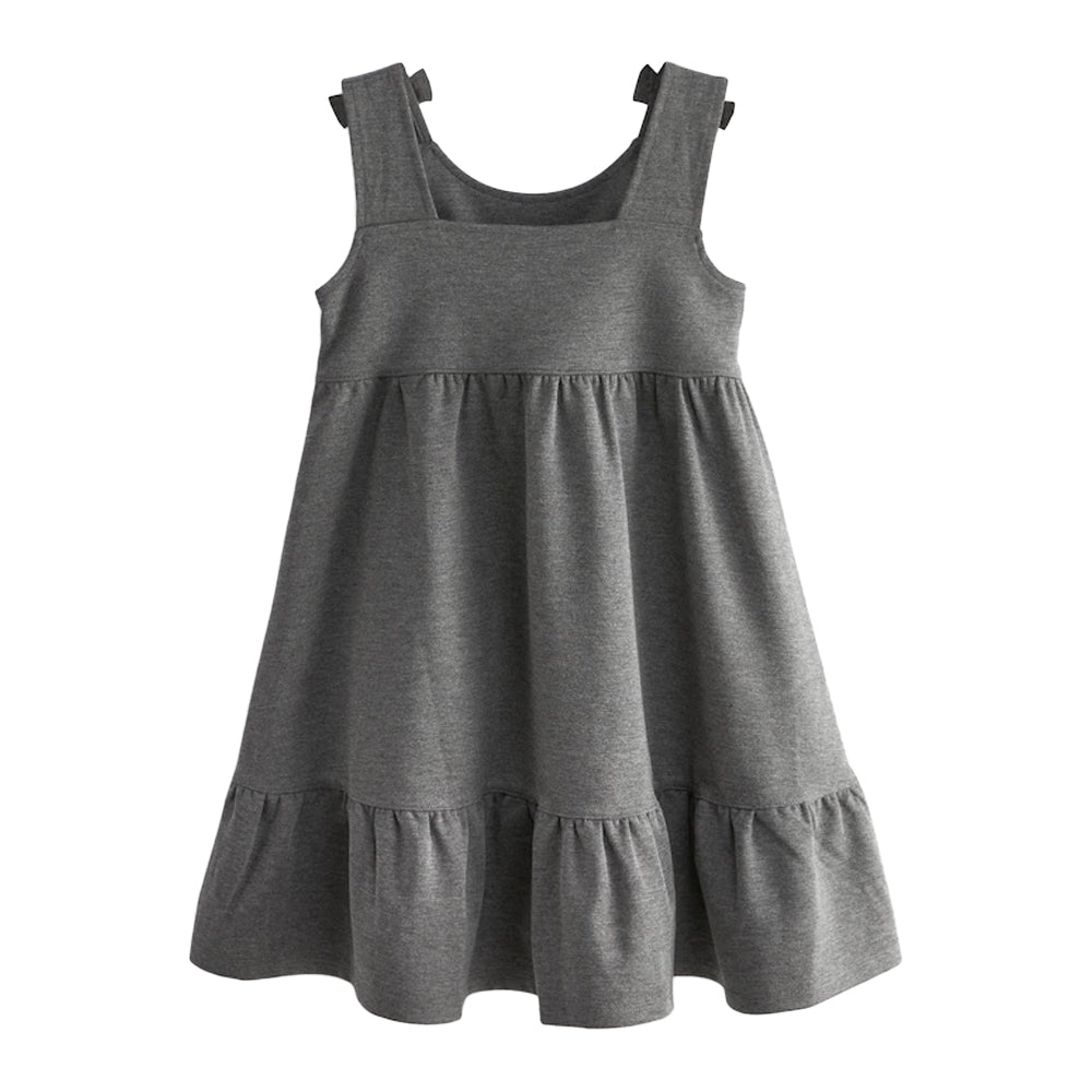 Grey - Back - Clarks Girls Ponte Bow Detail Pinafore Dress
