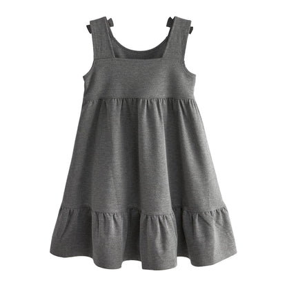Grey - Back - Clarks Girls Ponte Bow Detail Pinafore Dress