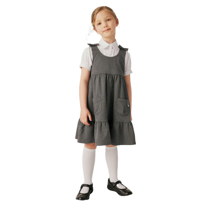 Grey - Side - Clarks Girls Ponte Bow Detail Pinafore Dress