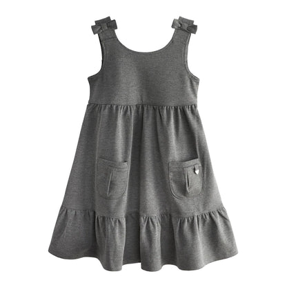 Grey - Front - Clarks Girls Ponte Bow Detail Pinafore Dress