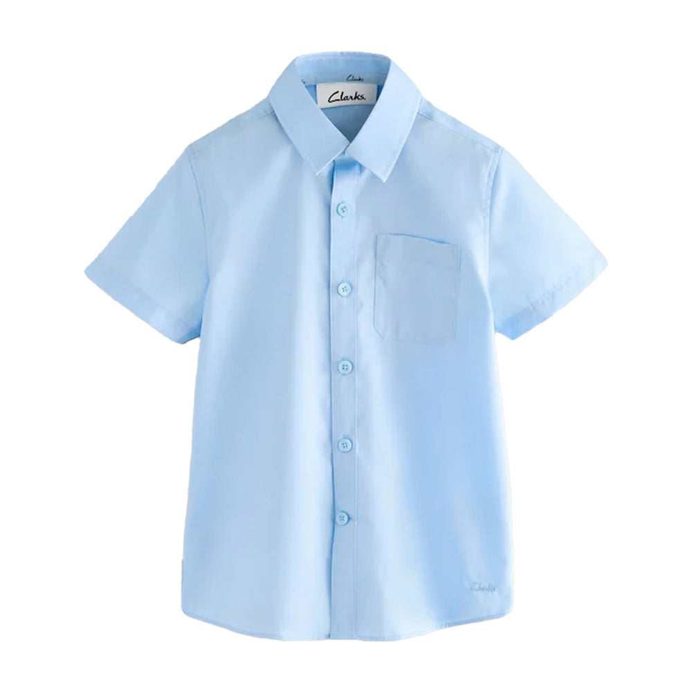 Blue - Side - Clarks Boys Short-Sleeved School Shirt (Pack of 3)