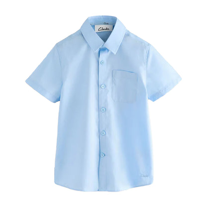 Blue - Side - Clarks Boys Short-Sleeved School Shirt (Pack of 3)