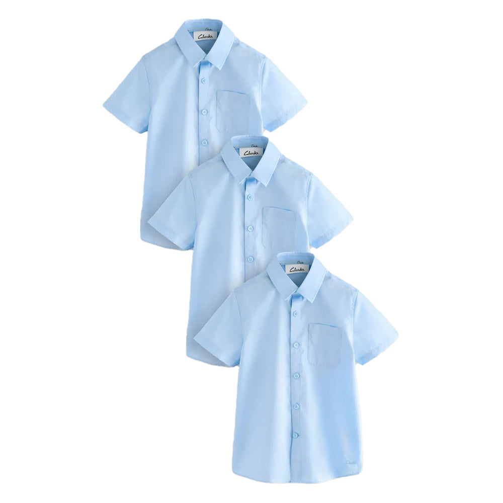 Blue - Front - Clarks Boys Short-Sleeved School Shirt (Pack of 3)