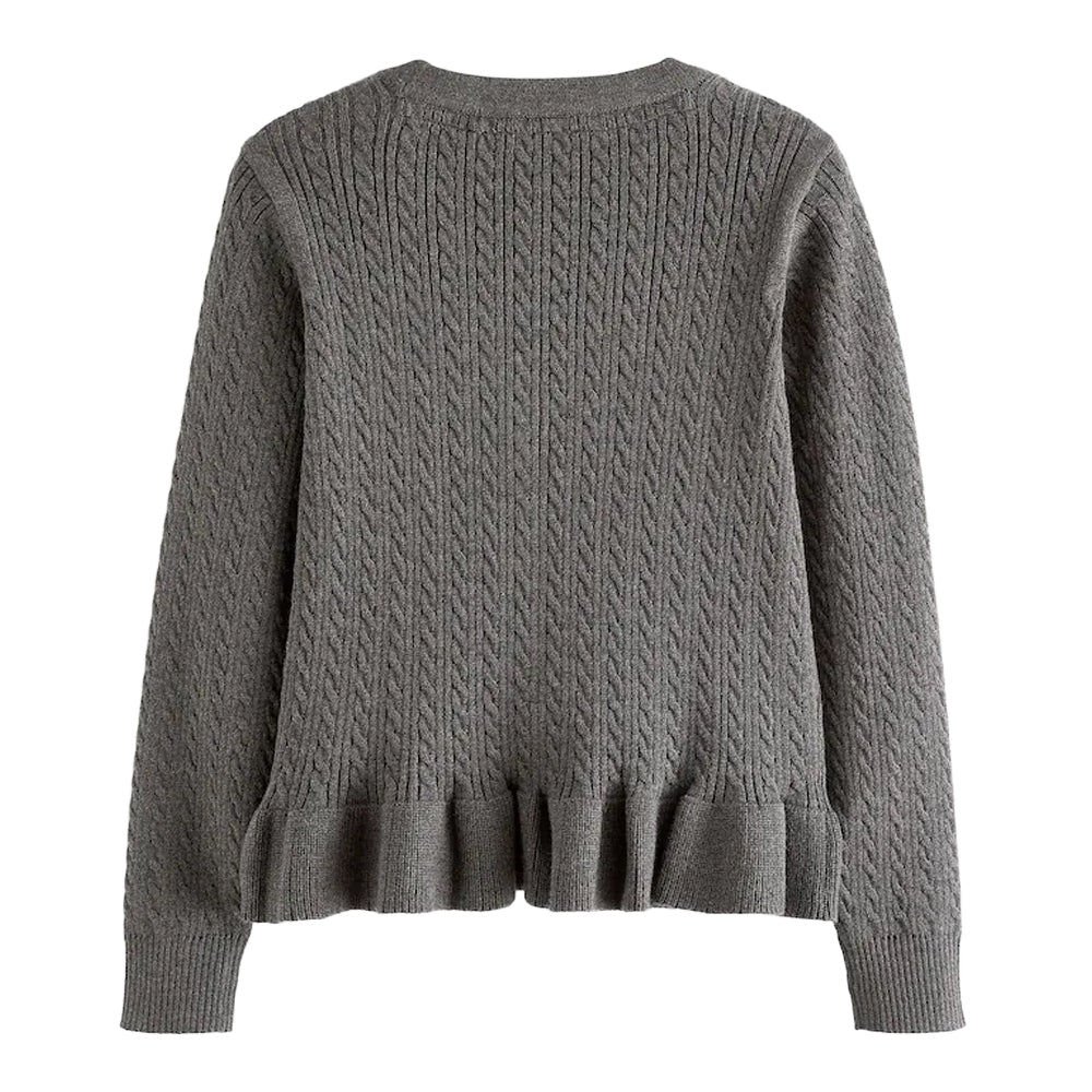 Grey - Back - Clarks Girls Cable Knit Frill Cardigan