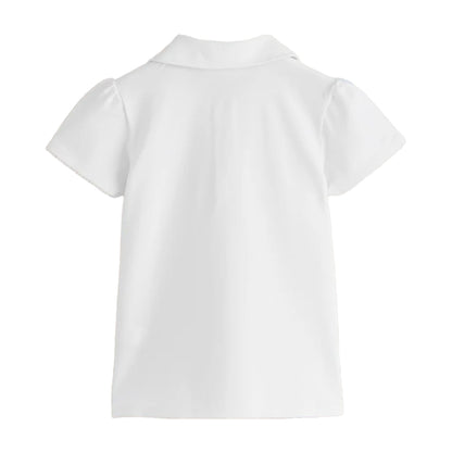 White - Back - Clarks Girls Scallop Hem School Polo Shirt (Pack of 5)
