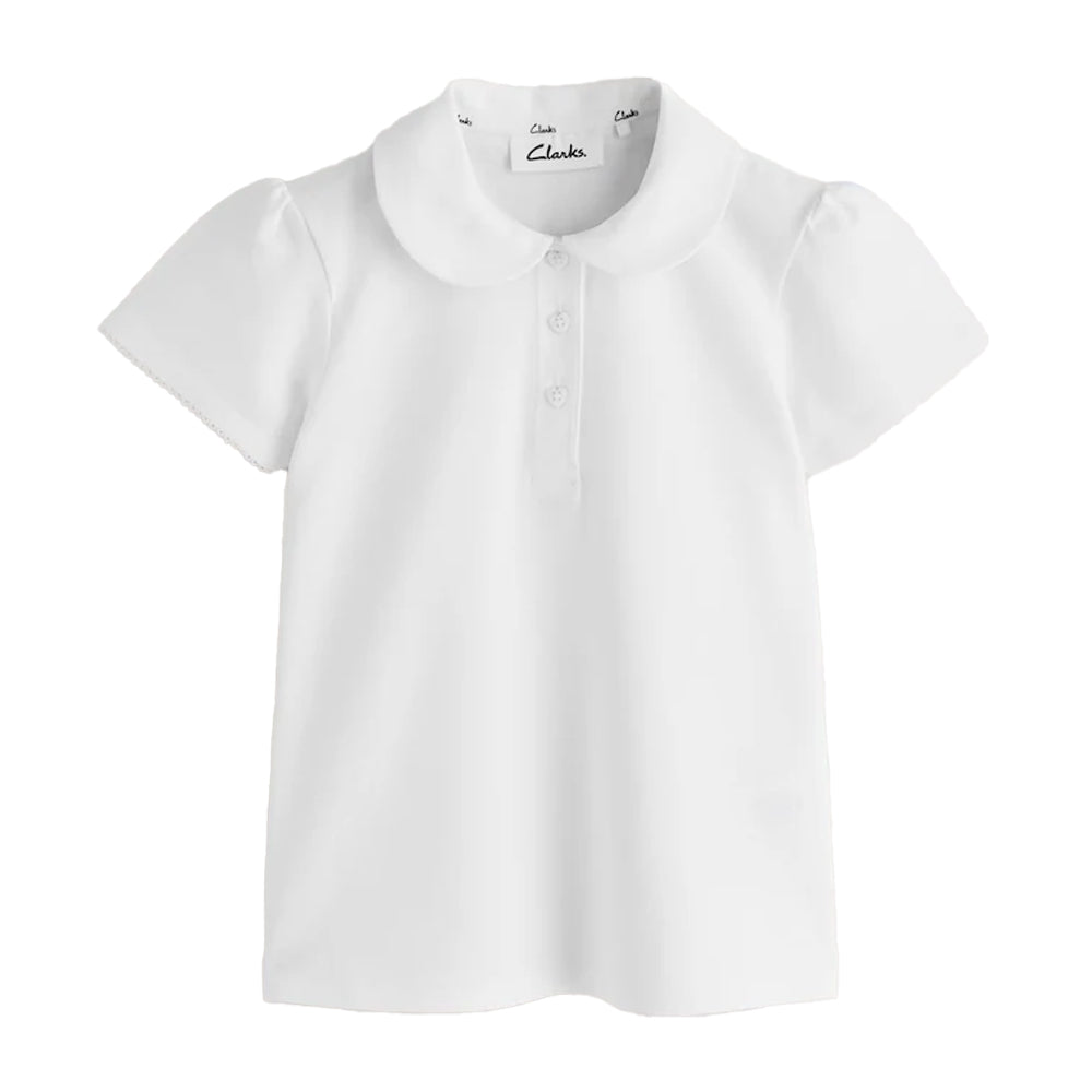 White - Side - Clarks Girls Scallop Hem School Polo Shirt (Pack of 5)