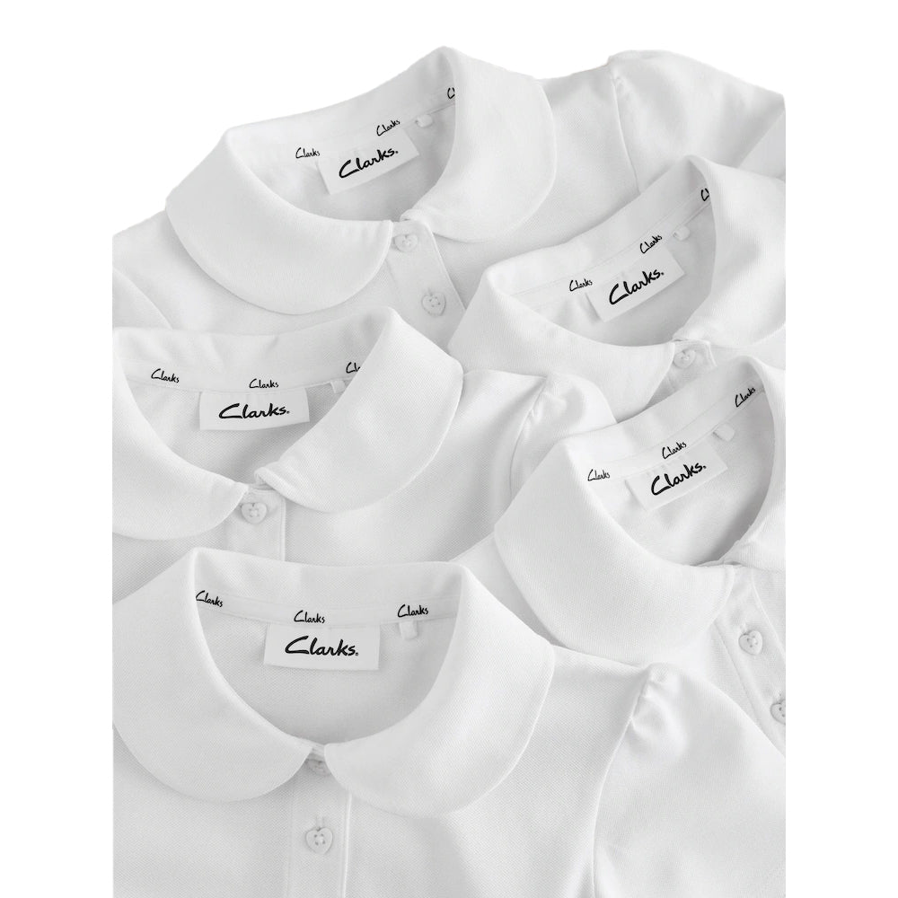 White - Lifestyle - Clarks Girls Scallop Hem School Polo Shirt (Pack of 5)