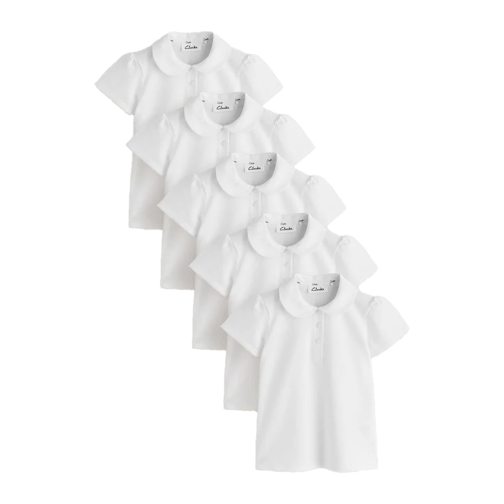 White - Front - Clarks Girls Scallop Hem School Polo Shirt (Pack of 5)