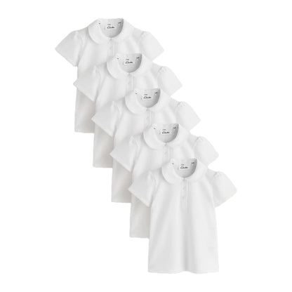 White - Front - Clarks Girls Scallop Hem School Polo Shirt (Pack of 5)