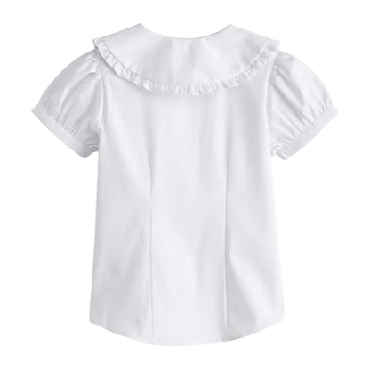 White - Back - Clarks Girls Frill Collar Short-Sleeved Shirt (Pack of 2)