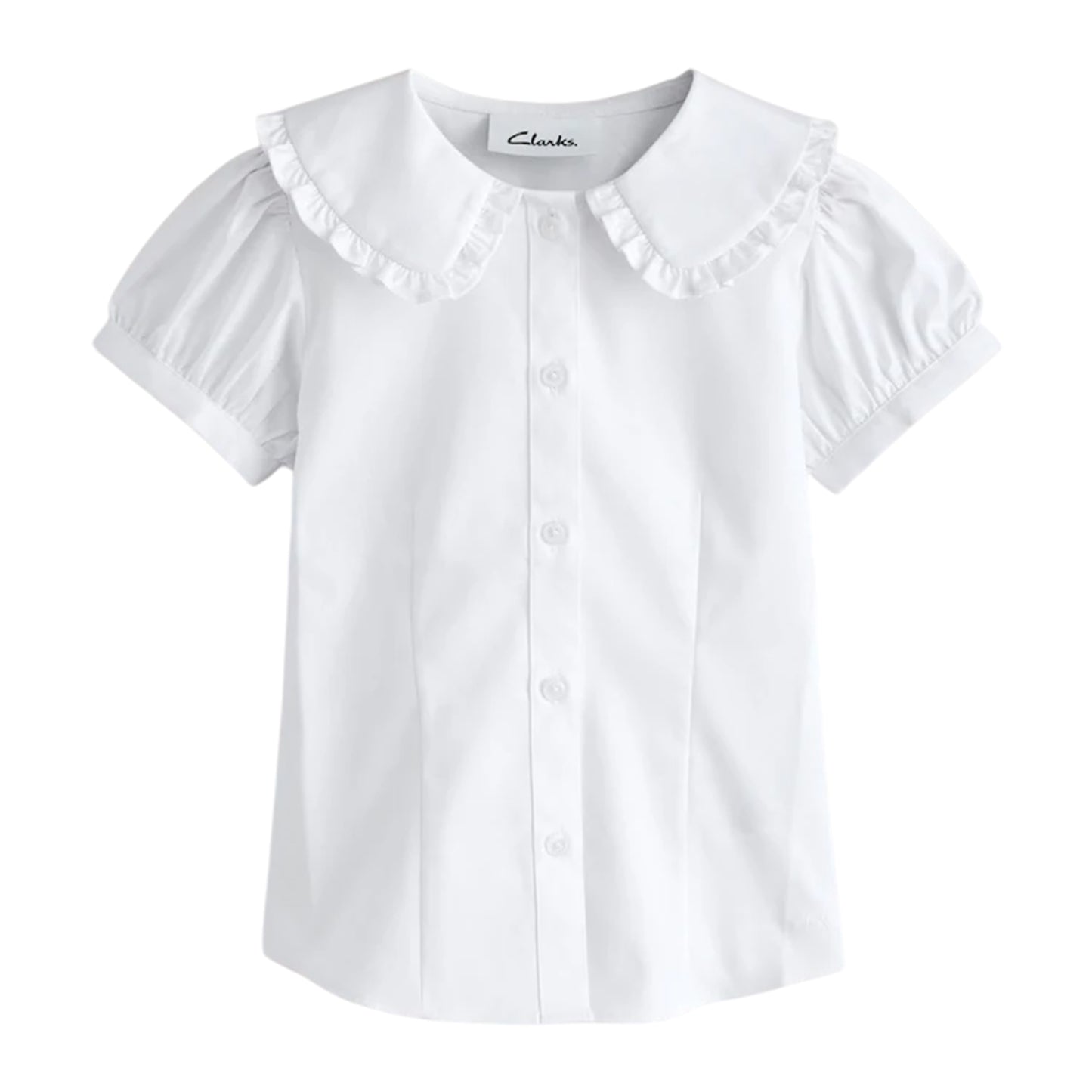 White - Side - Clarks Girls Frill Collar Short-Sleeved Shirt (Pack of 2)