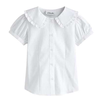 White - Side - Clarks Girls Frill Collar Short-Sleeved Shirt (Pack of 2)
