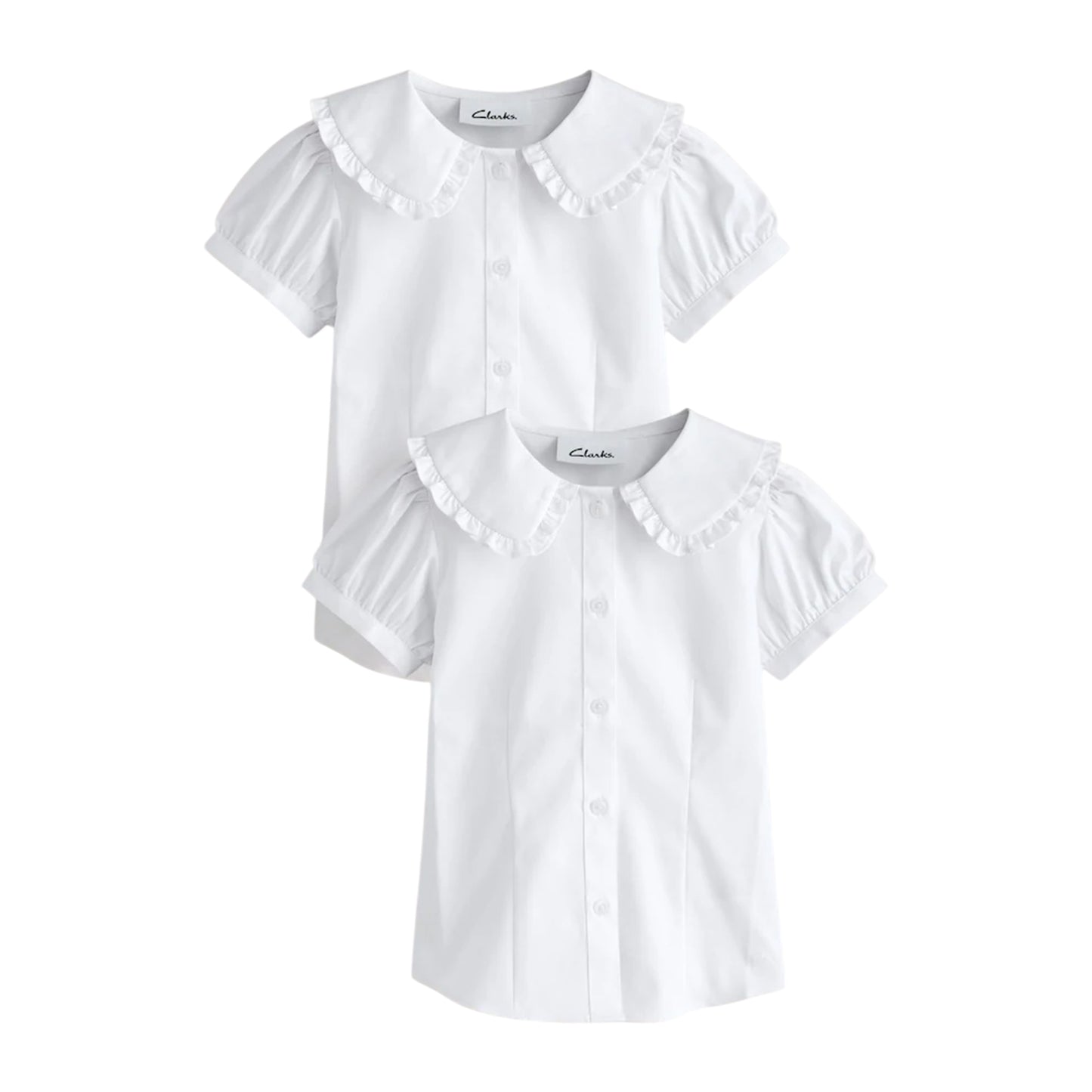 White - Front - Clarks Girls Frill Collar Short-Sleeved Shirt (Pack of 2)