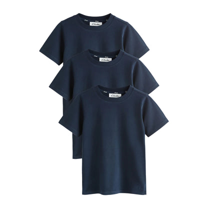 Navy - Front - Clarks Boys Embroidered Logo Relaxed Fit T-Shirt (Pack of 3)