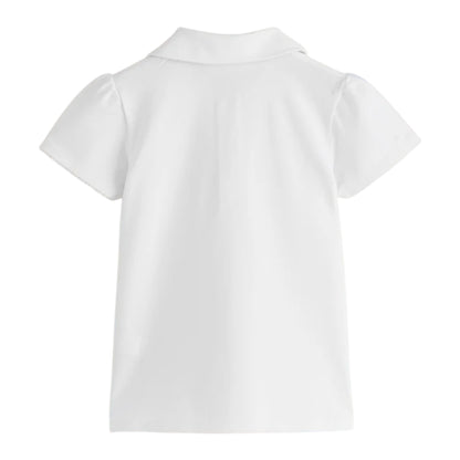 White - Back - Clarks Girls Scallop Hem Short-Sleeved School Polo Shirt (Pack of 3)