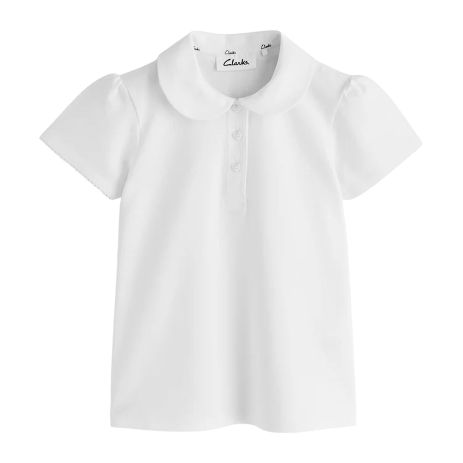 White - Side - Clarks Girls Scallop Hem Short-Sleeved School Polo Shirt (Pack of 3)