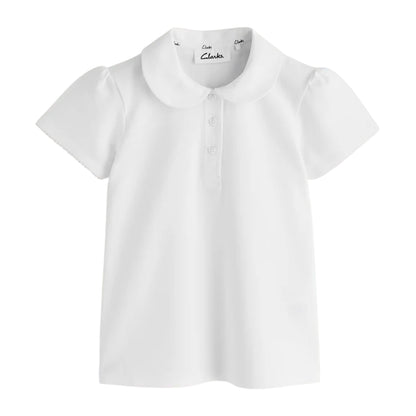 White - Side - Clarks Girls Scallop Hem Short-Sleeved School Polo Shirt (Pack of 3)