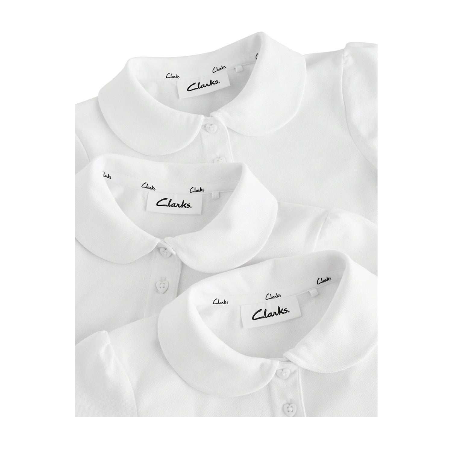 White - Lifestyle - Clarks Girls Scallop Hem Short-Sleeved School Polo Shirt (Pack of 3)