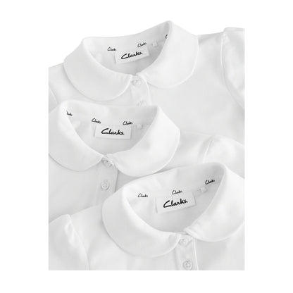 White - Lifestyle - Clarks Girls Scallop Hem Short-Sleeved School Polo Shirt (Pack of 3)