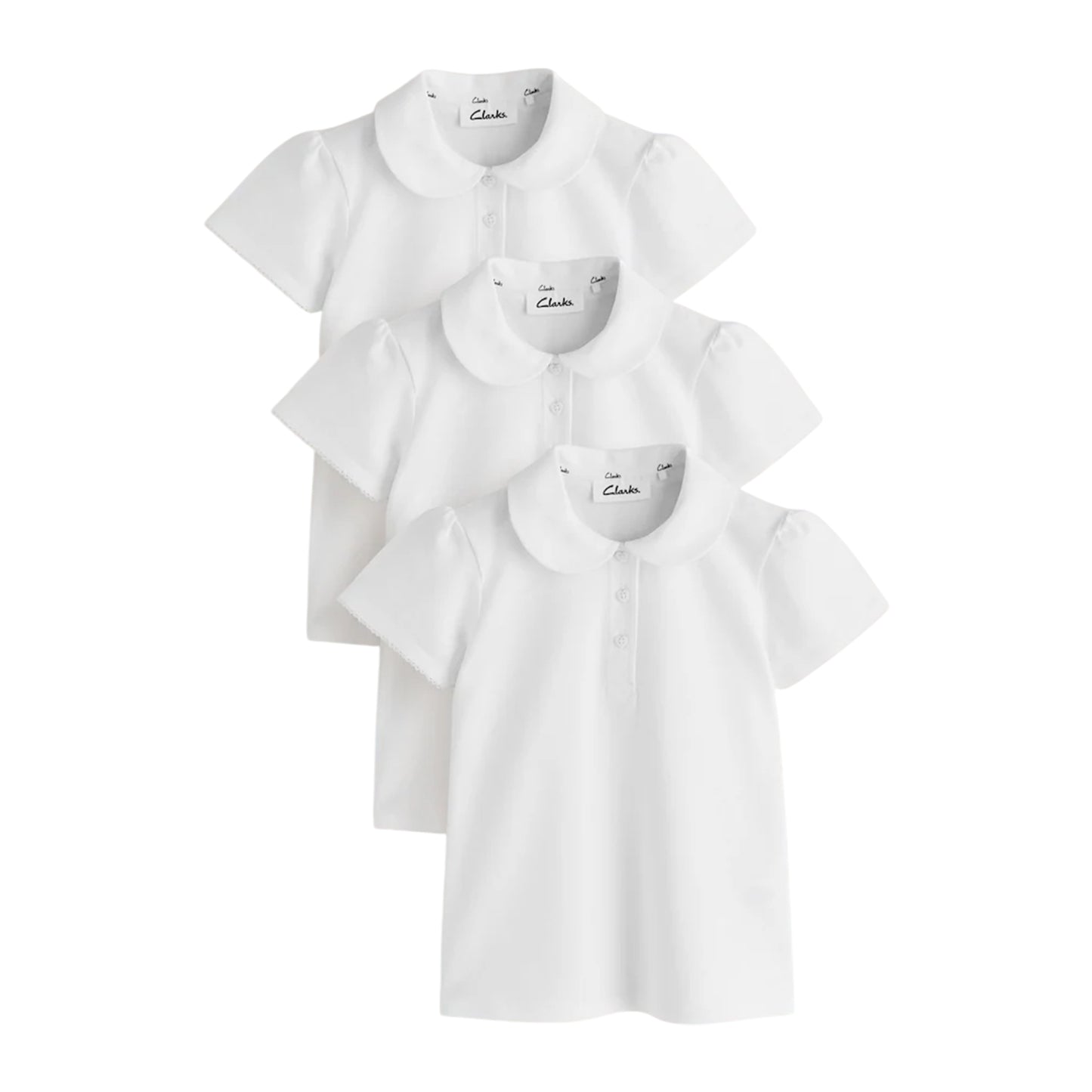 White - Front - Clarks Girls Scallop Hem Short-Sleeved School Polo Shirt (Pack of 3)