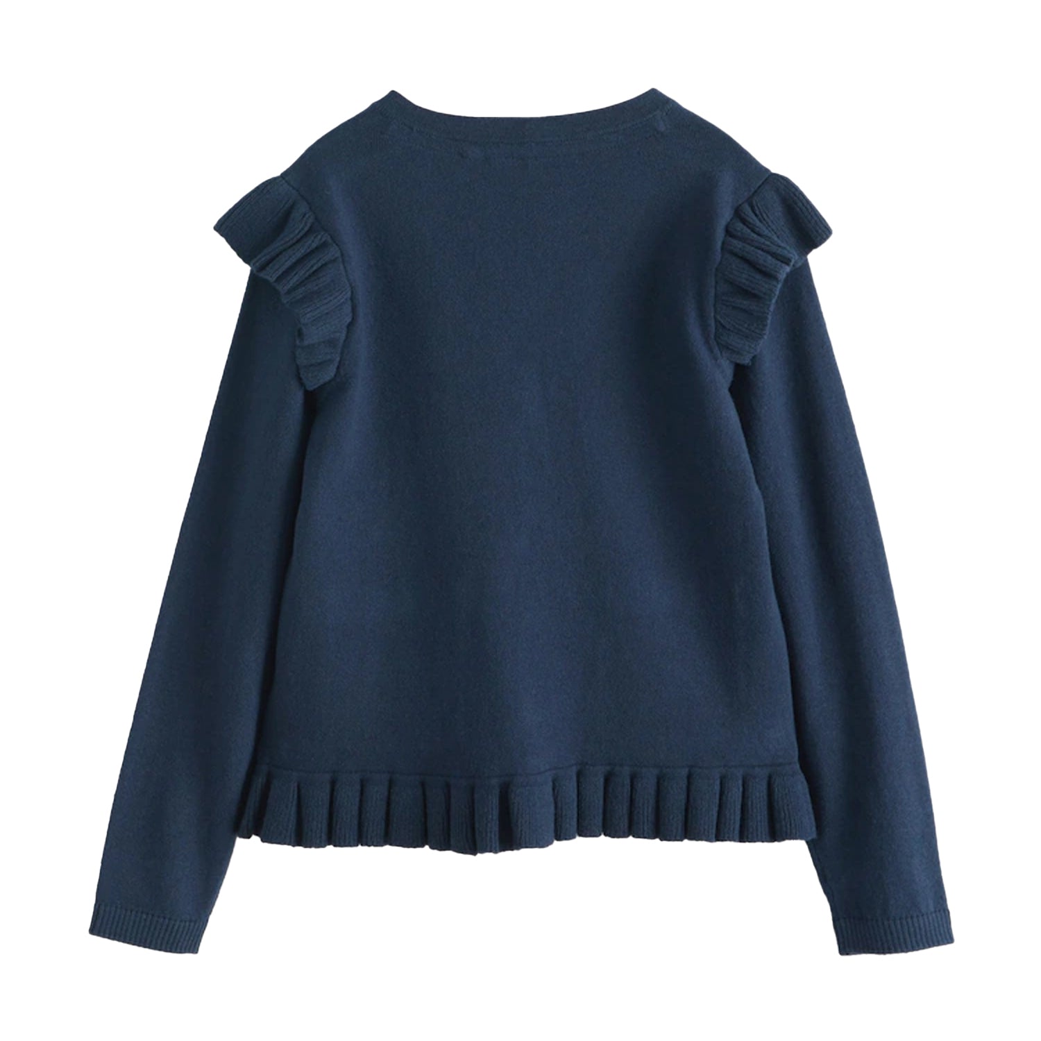 Navy - Back - Clarks Girls Knitted Frill Cardigan