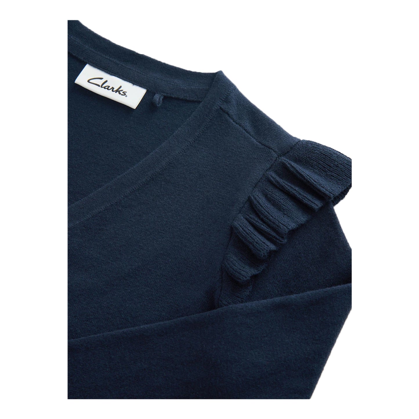 Navy - Side - Clarks Girls Knitted Frill Cardigan