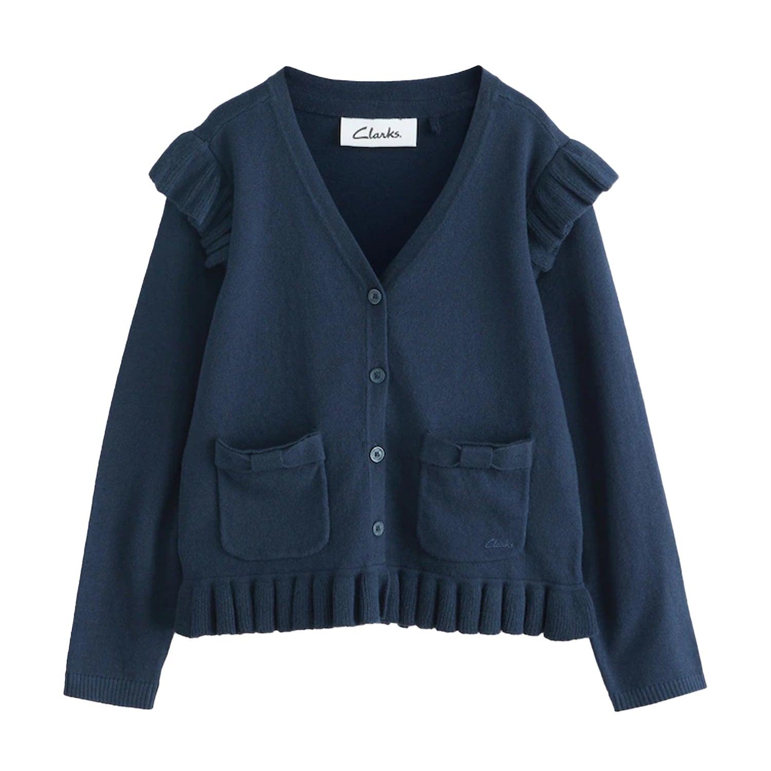 Navy - Front - Clarks Girls Knitted Frill Cardigan