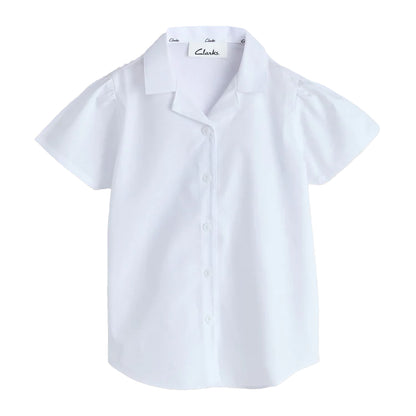 White - Side - Clarks Girls Revere Collar Short-Sleeved School Shirt (Pack of 3)