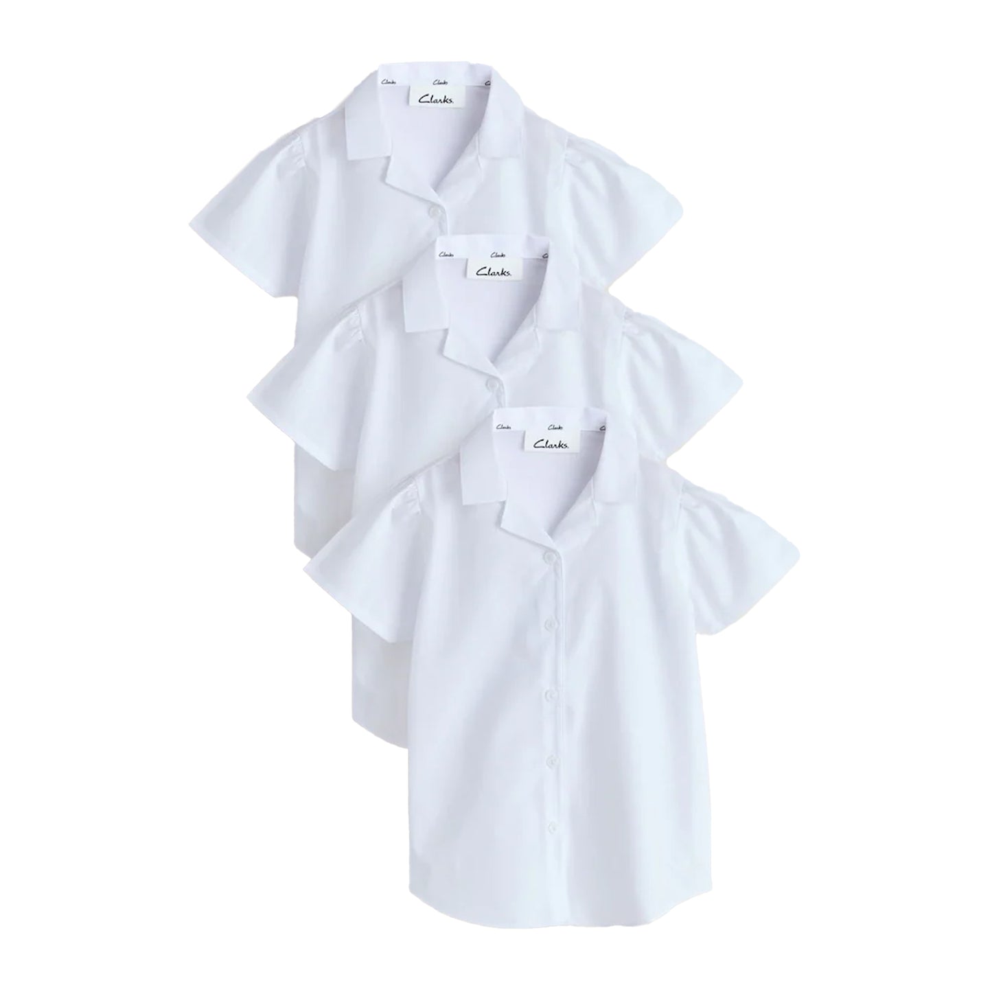 White - Front - Clarks Girls Revere Collar Short-Sleeved School Shirt (Pack of 3)