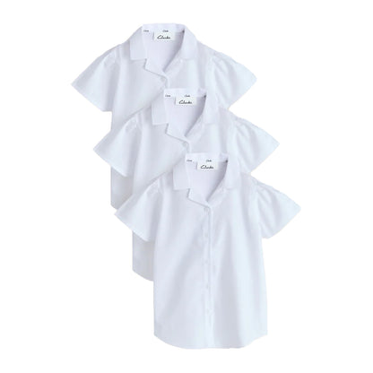 White - Front - Clarks Girls Revere Collar Short-Sleeved School Shirt (Pack of 3)