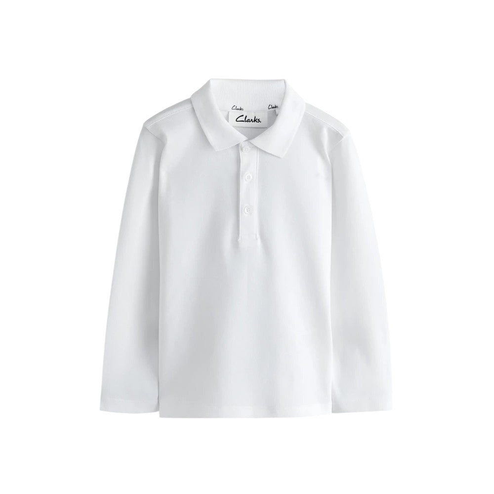 White - Back - Clarks Boys Long-Sleeved School Polo Shirt (Pack of 3)
