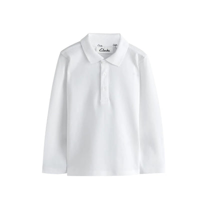 White - Back - Clarks Boys Long-Sleeved School Polo Shirt (Pack of 3)
