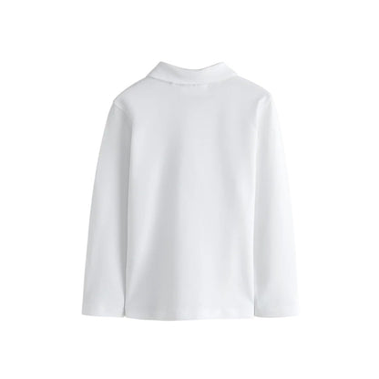 White - Side - Clarks Boys Long-Sleeved School Polo Shirt (Pack of 3)