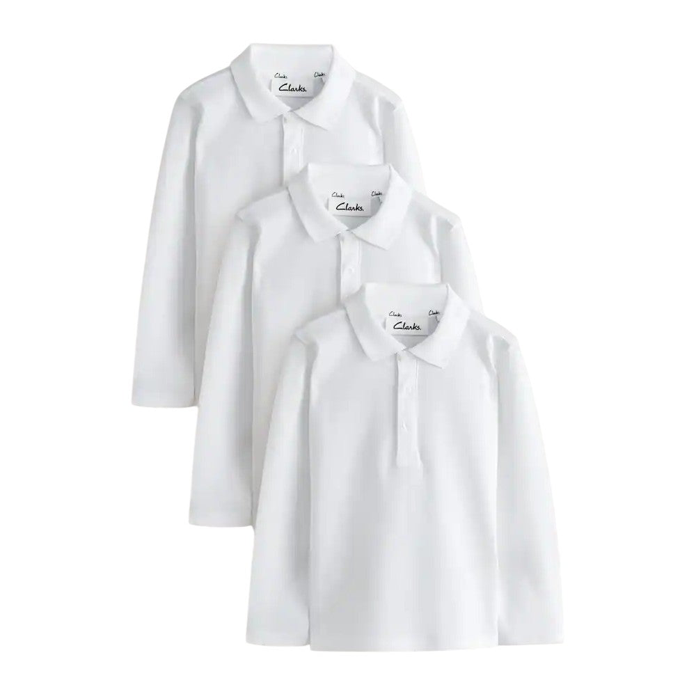 White - Front - Clarks Boys Long-Sleeved School Polo Shirt (Pack of 3)