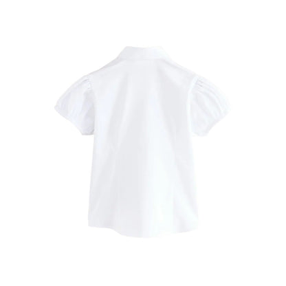 White - Side - Clarks Girls Fitted Puff Sleeve School Shirt (Pack of 3)