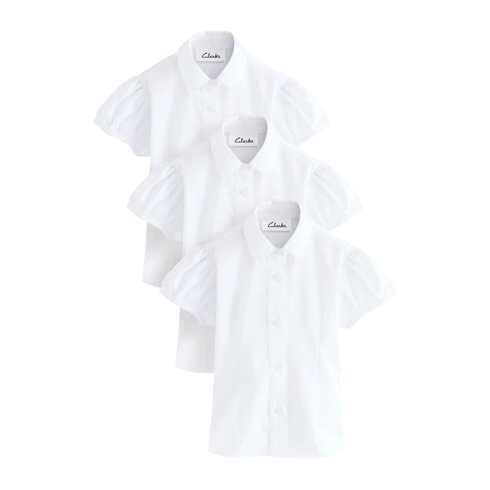 White - Front - Clarks Girls Fitted Puff Sleeve School Shirt (Pack of 3)