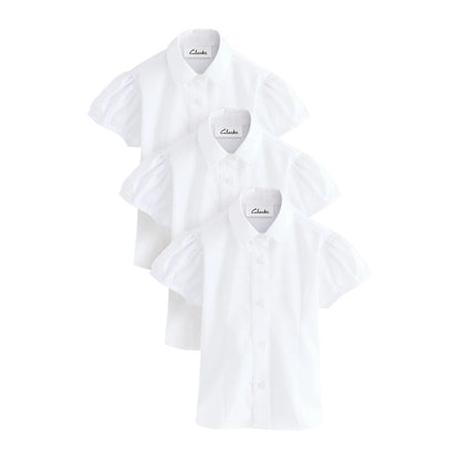 White - Front - Clarks Girls Fitted Puff Sleeve School Shirt (Pack of 3)