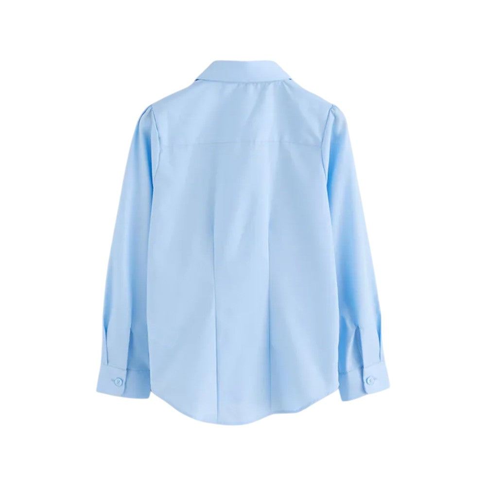 Blue - Side - Clarks Girls Frill Trim Short-Sleeved School Shirt (Pack of 3)