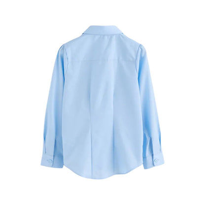 Blue - Side - Clarks Girls Frill Trim Short-Sleeved School Shirt (Pack of 3)