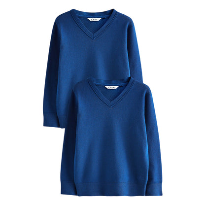 Blue - Front - Clarks Childrens-Kids Knitted School Jumper (Pack of 2)