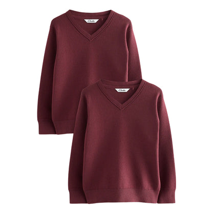 Burgundy - Front - Clarks Childrens-Kids Knitted School Jumper (Pack of 2)